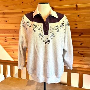 Teddi Vintage 80s Floral Collared 3/4 Sleeve Relaxed Fit Cozy Pullover Size M